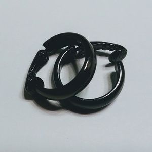 Glossy Black Clip on Earrings